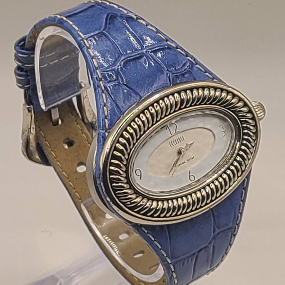 New Womens Ecclissi 925 Sterling Silver/white model 22940 Blue Leather  Watch